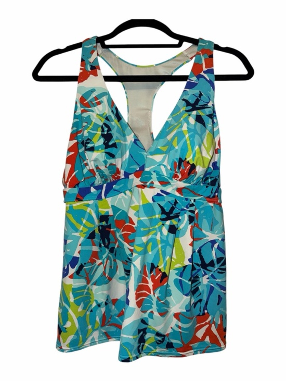 Lands' End Floral Racerback Tankini Top in Aqua, Teal & Coral